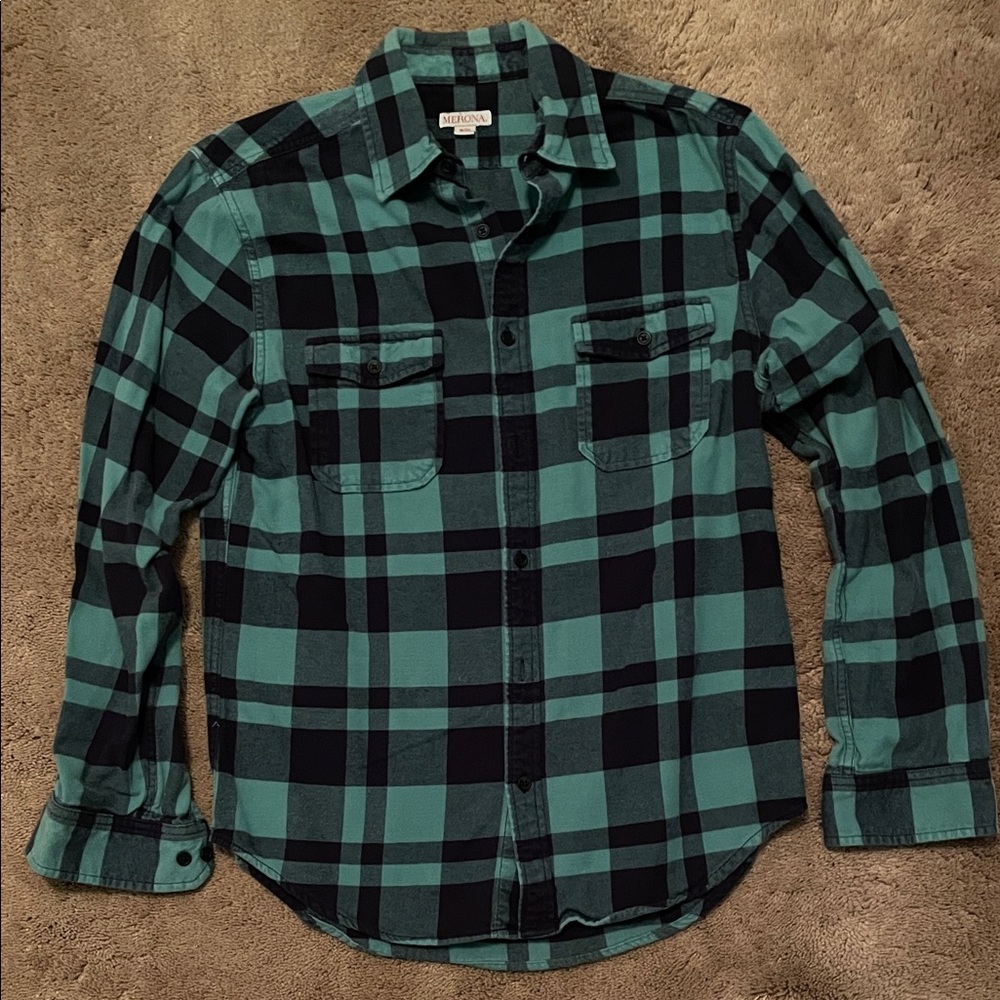 Merona Green and Black Plaid Flannel Shirt